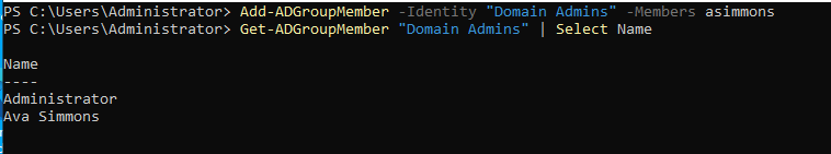 asimmons added to Domain Admins group