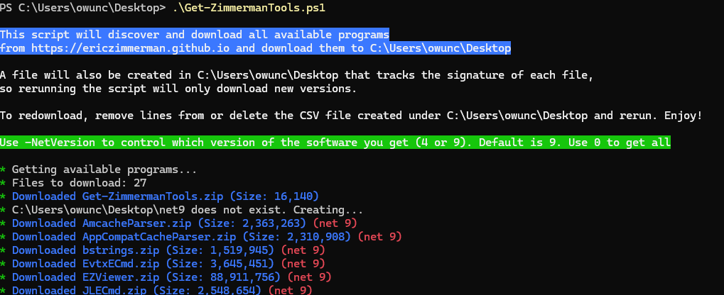 Get-ZimmermanTools downloading the EZ Tools suite