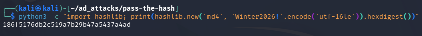 Python converting Winter2026! to NTLM hash
