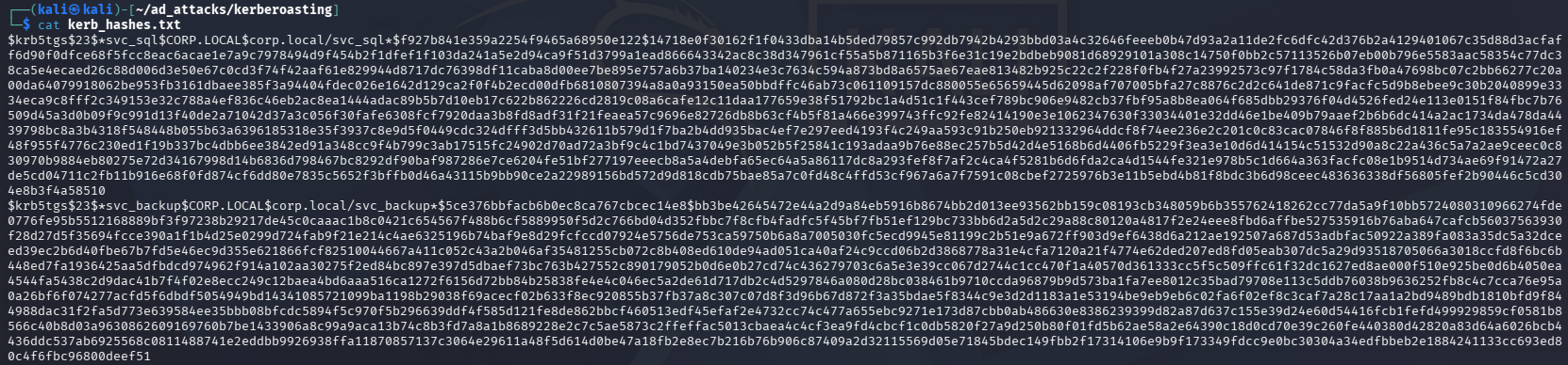 TGS hashes dumped to kerb_hashes.txt