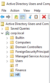 OU tree in Active Directory Users and Computers