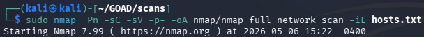 nmap full scan command launching against hosts.txt